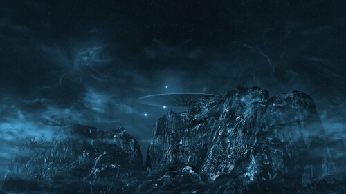 Ufo Mountains Fantasy Fog Cosmos Space